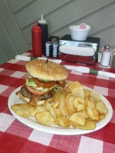 the highland stacker burger and chips